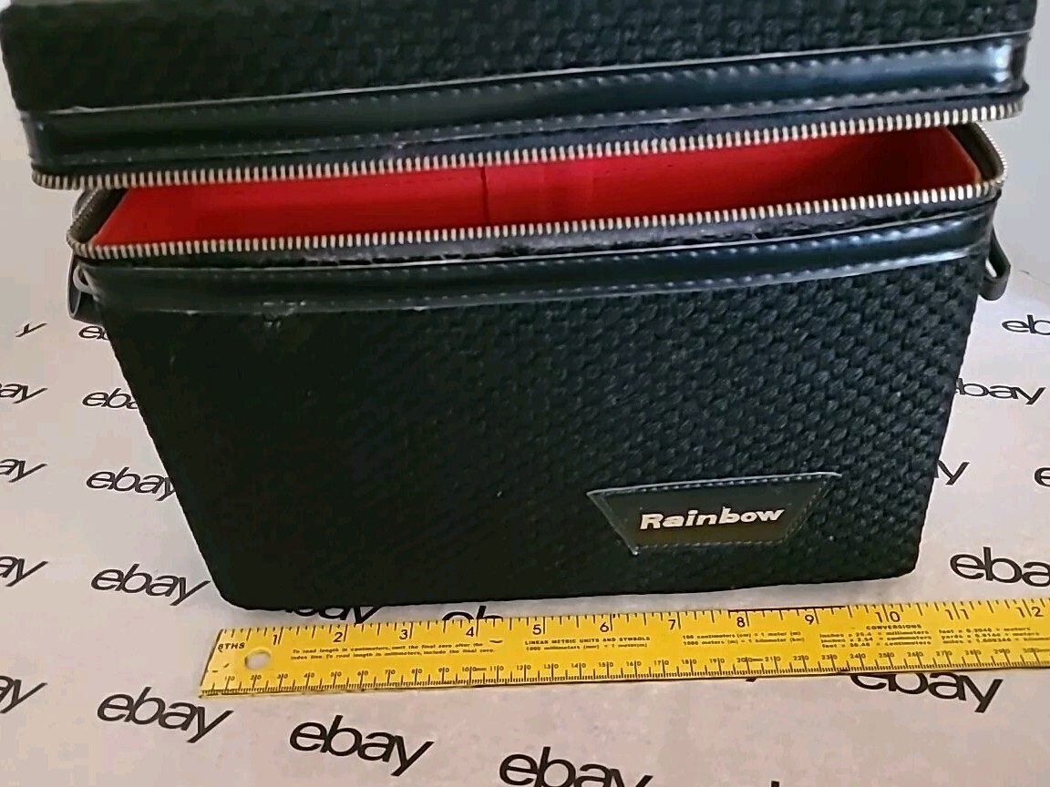 Zippered Camera Accessory Case 1950’s Black Box Bag with carrying strap Rainbow