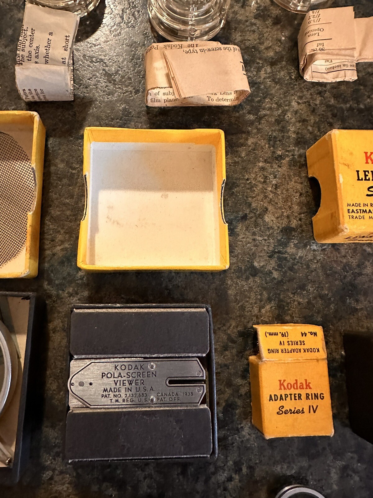 Lot Of 8-Kodak Pola-Screen, Series 6 Pola Lens, Porta Lens, Adaptor Ring