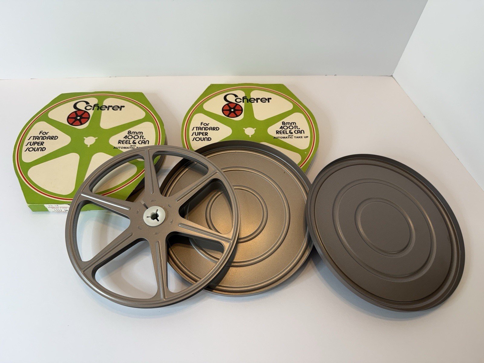 Scherer 8mm Metal Film Reels NEW OLD STOCK Film Reel And Can Set Lot Of 2