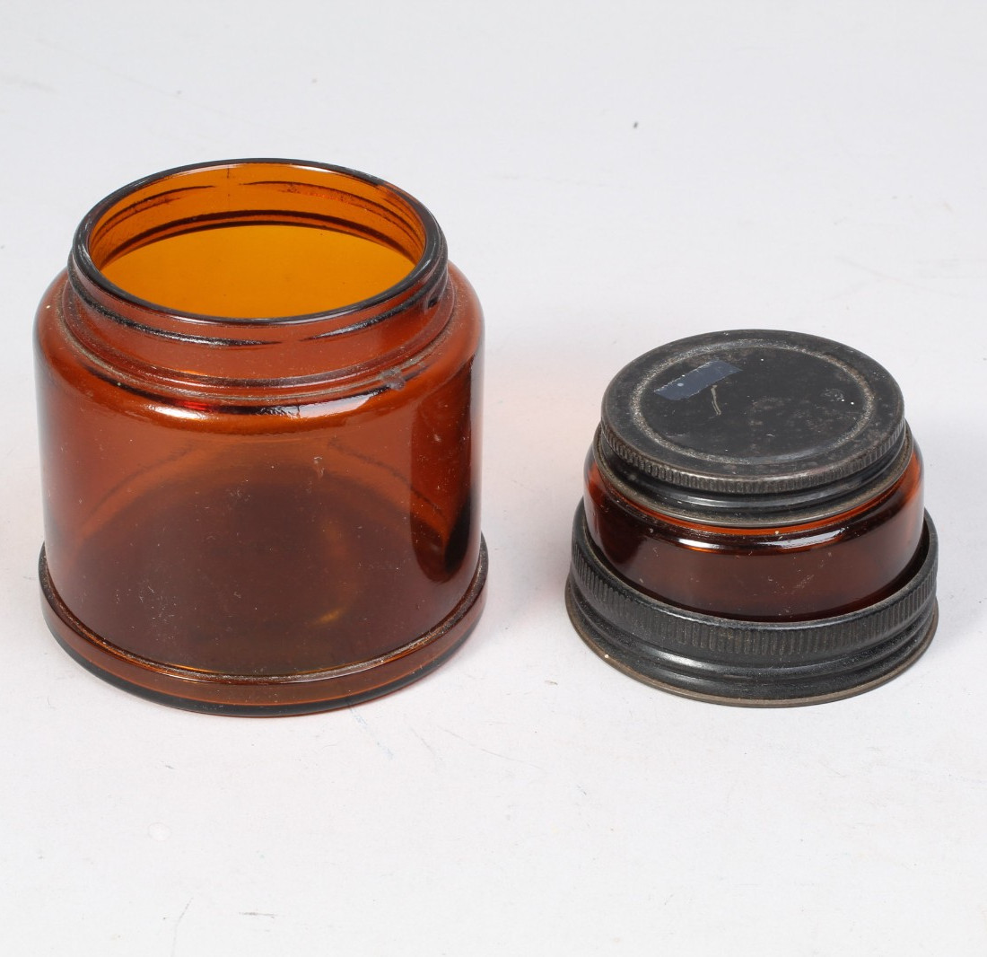 VINTAGE KODAK 4162 DUAL CHAMBER AMBER GLASS PHOTO CHEMICAL JAR CLEAN