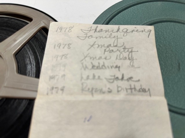 Vintage Reel to Reel 8MM w/ 7″ Plastic Reel & Green Metal Case Wedding Holidays