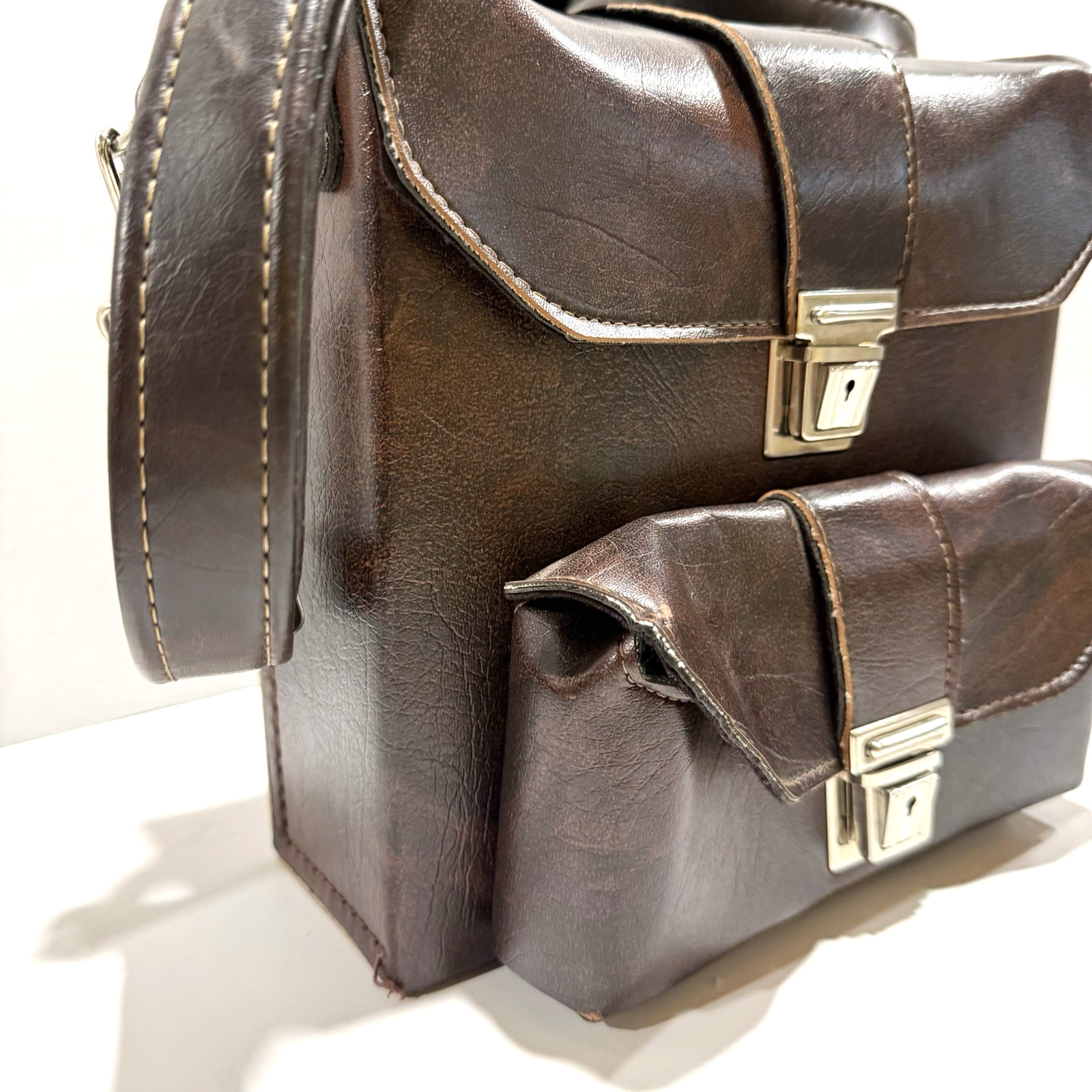 Vintage Camera/Camcorder Case, Hard Leather Two Locking Pockets With Two Keys