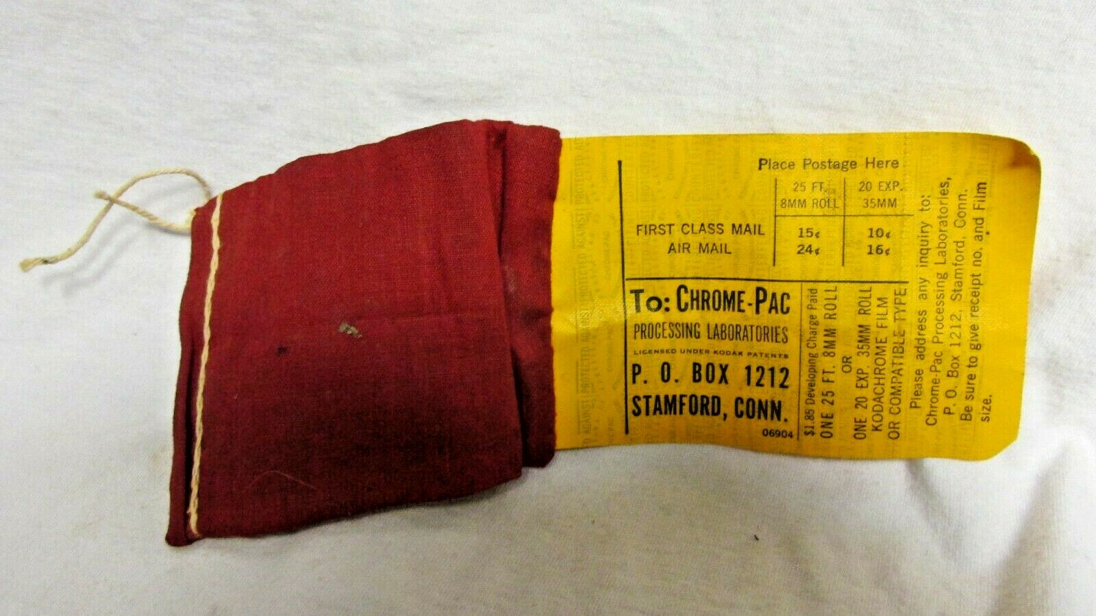 VINTAGE CHROME PAC PROCESSING LABORATORIES FILM DEVELOPMENT MAIL RETURN BAG