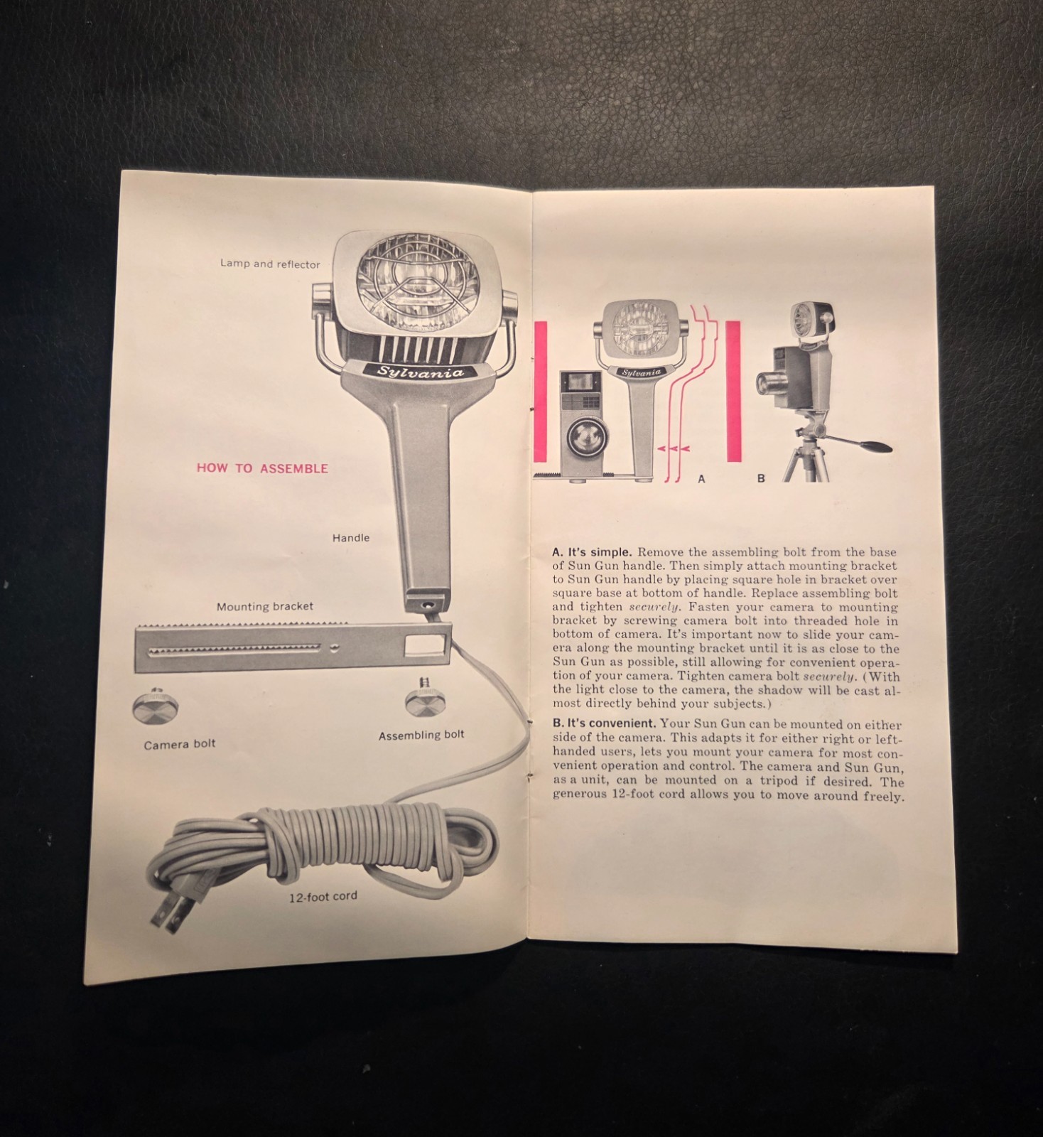 Sylvania SG-1 Sun Gun Movie Light with Original Bracket and Instruction Manual