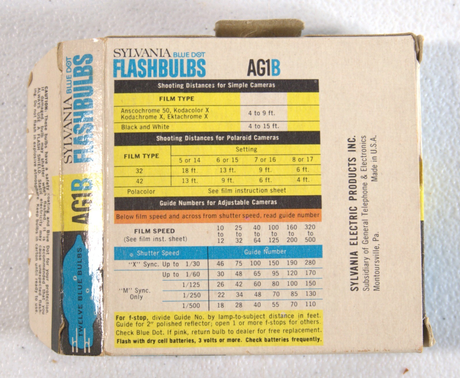 Sylvania Blue Dot Flashbulbs AG1B Box w/ 7 Bulbs