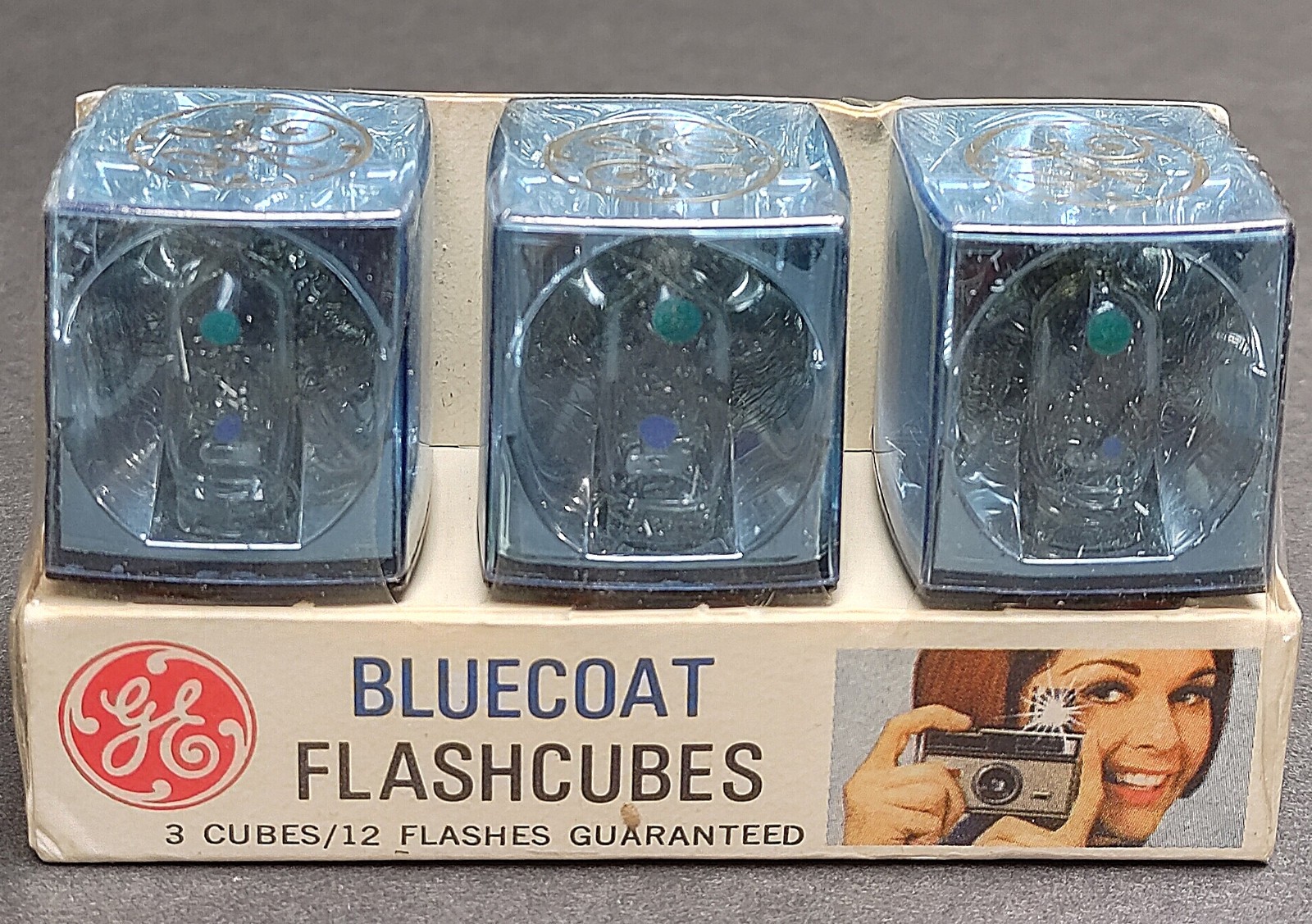 GE Bluecoat Flashcubes / Flashbulbs, 3 Vintage NOS New Flash Cubes still sealed