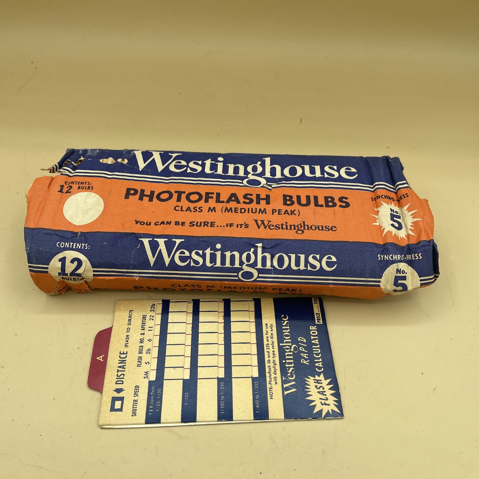 12 Pack Westinghouse Photoflash Bulbs No. 5 Class M Photo Camera Vintage W/ Calc