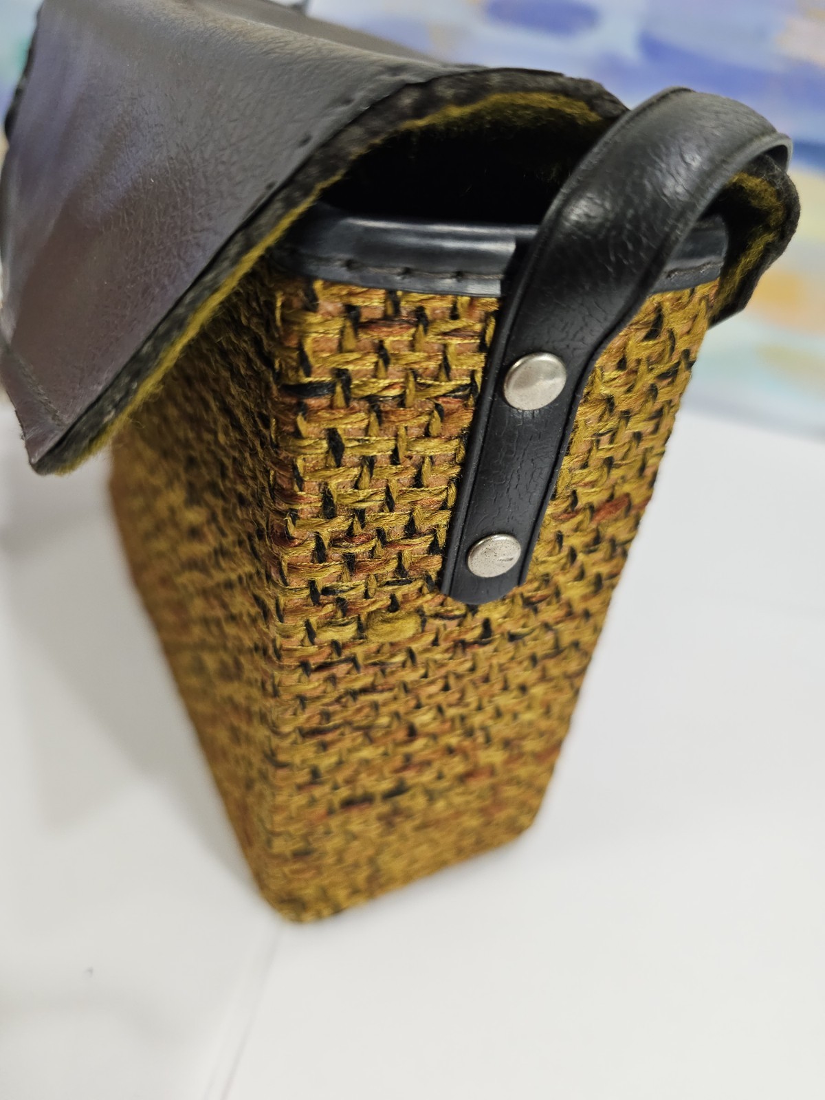 Vintage Brown Tweed Weave Shoulder Small Camera Bag W/clasp