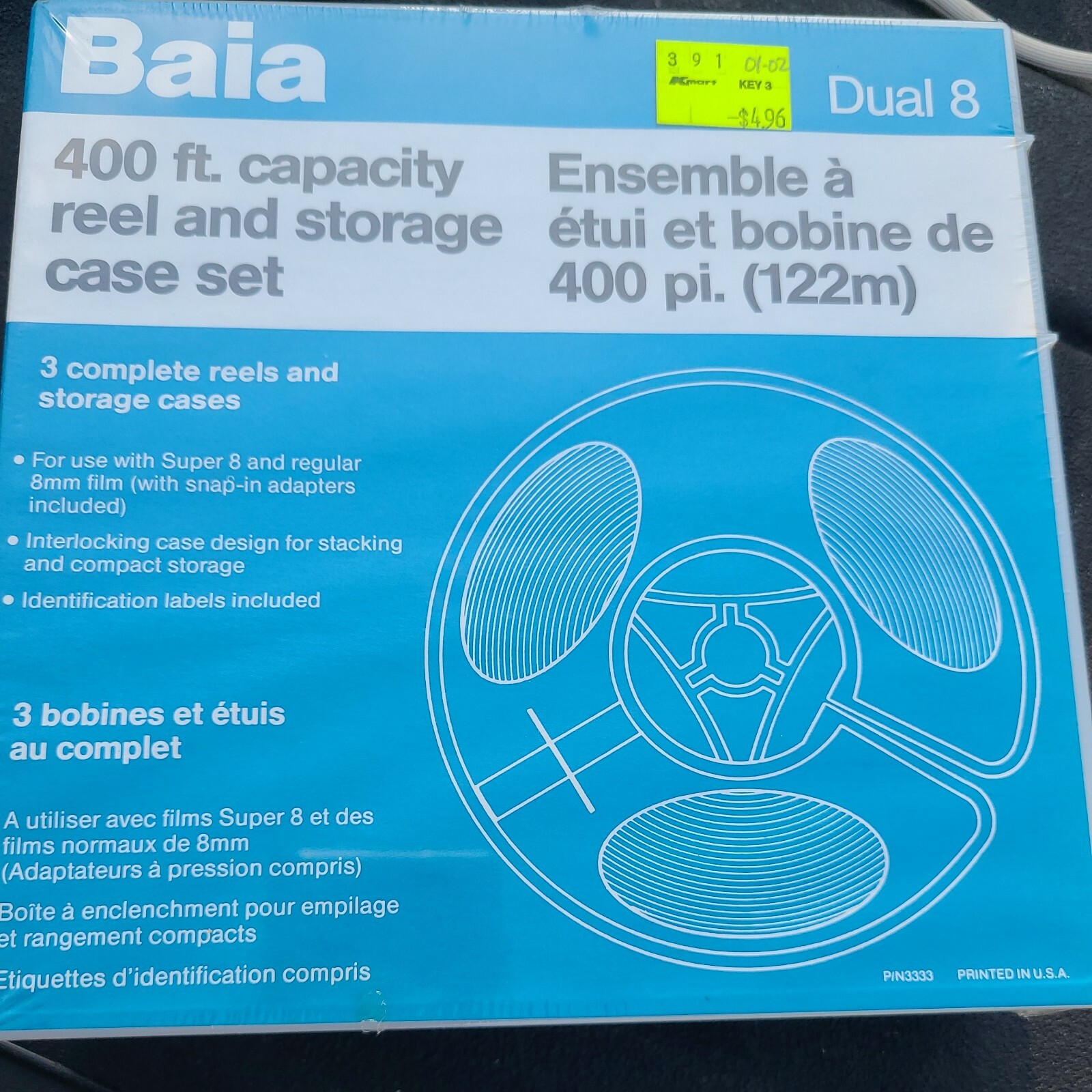 BAIA Dual 8 Set of 3 400 Ft. Capacity Reel & Storage Case Sealed Vintage NOS