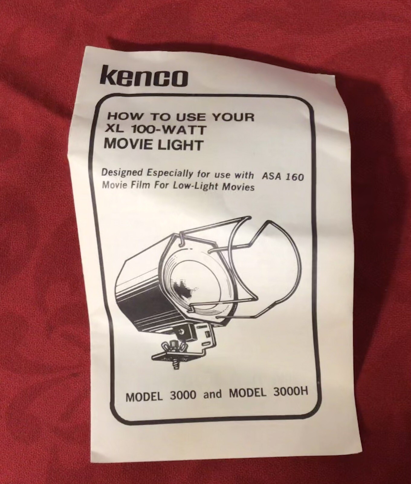 Vintage Kenco Movie Light XL 100-watt Model 3000 Top Mount Manual Original Box