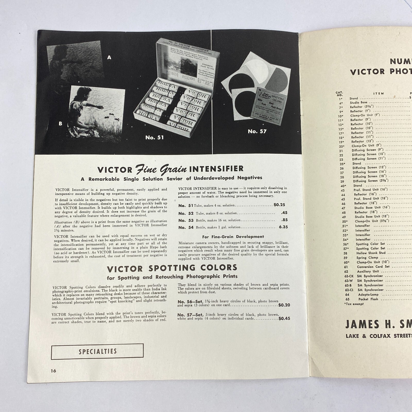 1947 Victor Photographic Book Lighting Equipment Supplies Smith Sons Griffith IN