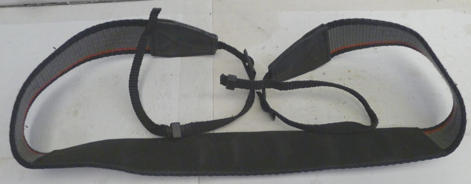 Nikon 1 1/2″ Wide Camera Neck Strap – Grey w/Red Stripe Yellow Logo -Gently Used