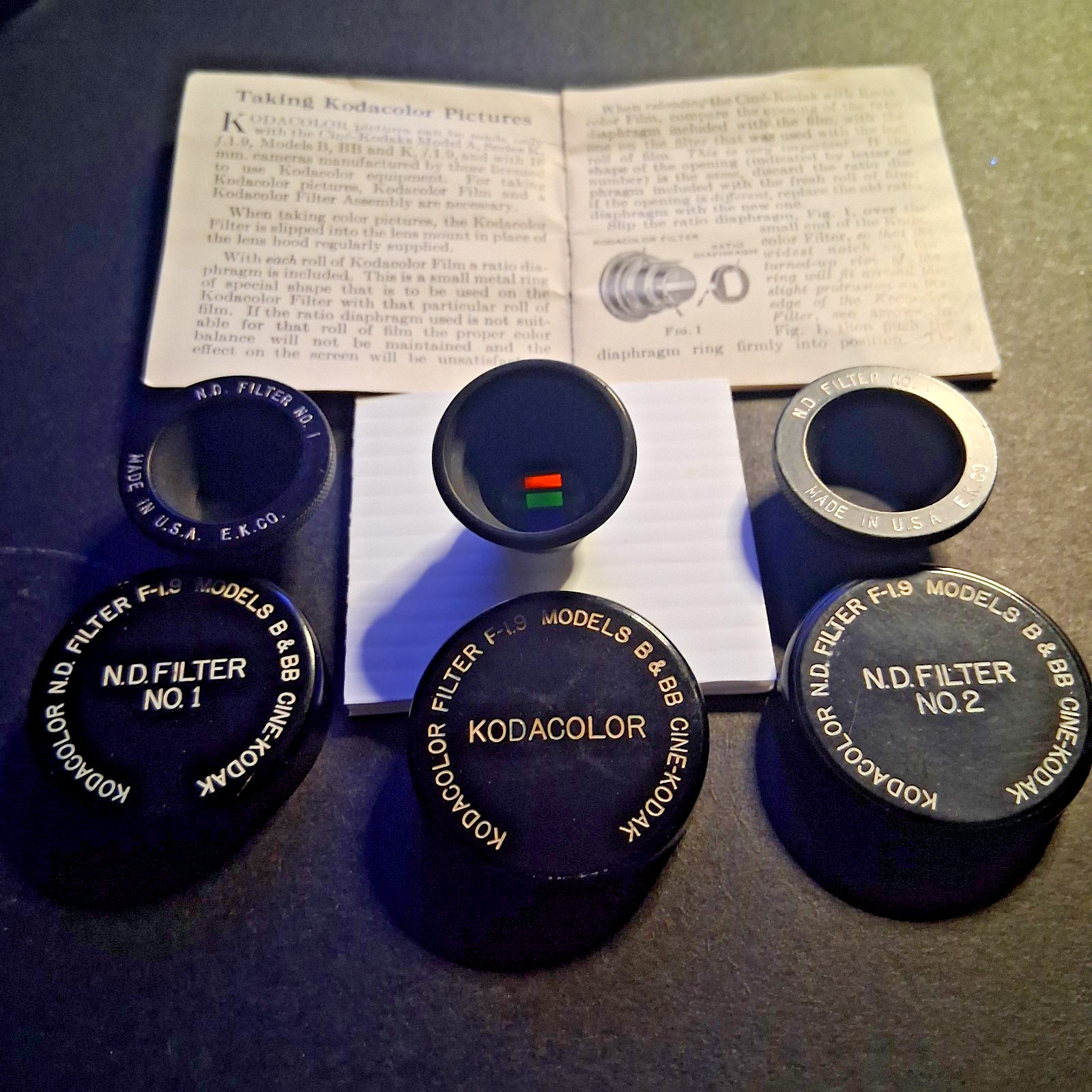 VINTAGE KODAK KODACOLOR MODEL B & BB MOVIE CAMERA FILTER SET WITH MANUAL EX