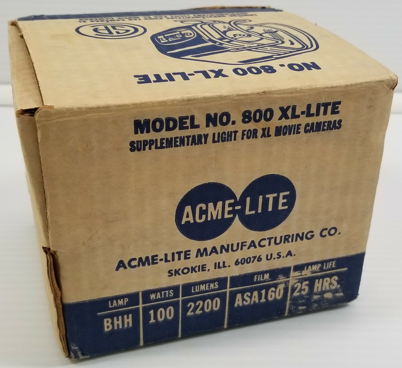 Vintage Acme Lite Model 800 XL–LITE Supplementary Light Movie Camera 100 Watts