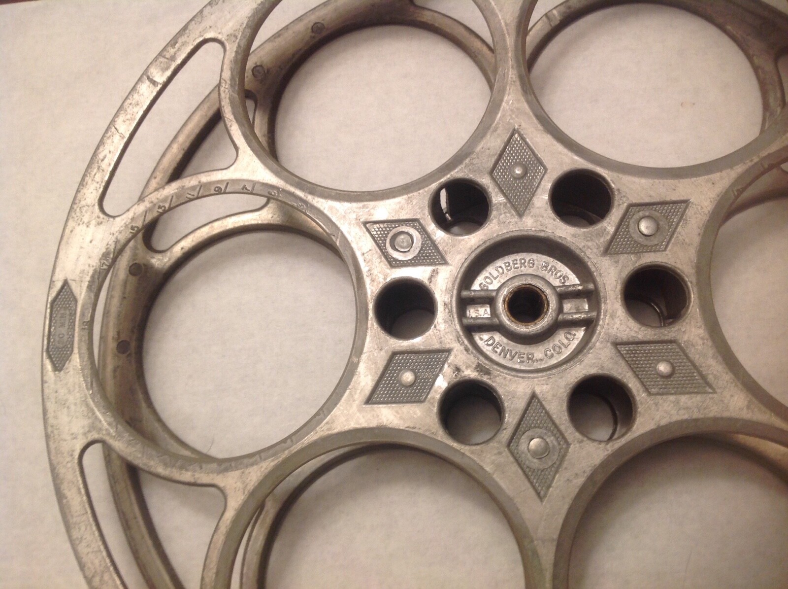 Vintage Goldberg Brothers 35mm Movie Projector Film Reel. 6 Hole. Cast Aluminum