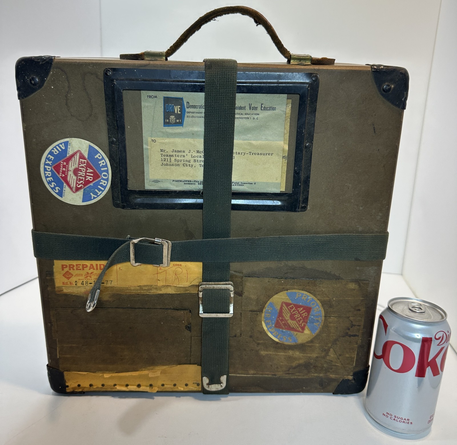Vintage MCM 16mm Film Reel Fiberboard Shipping Box 13 1/2” X 13 1/2” w Film Can