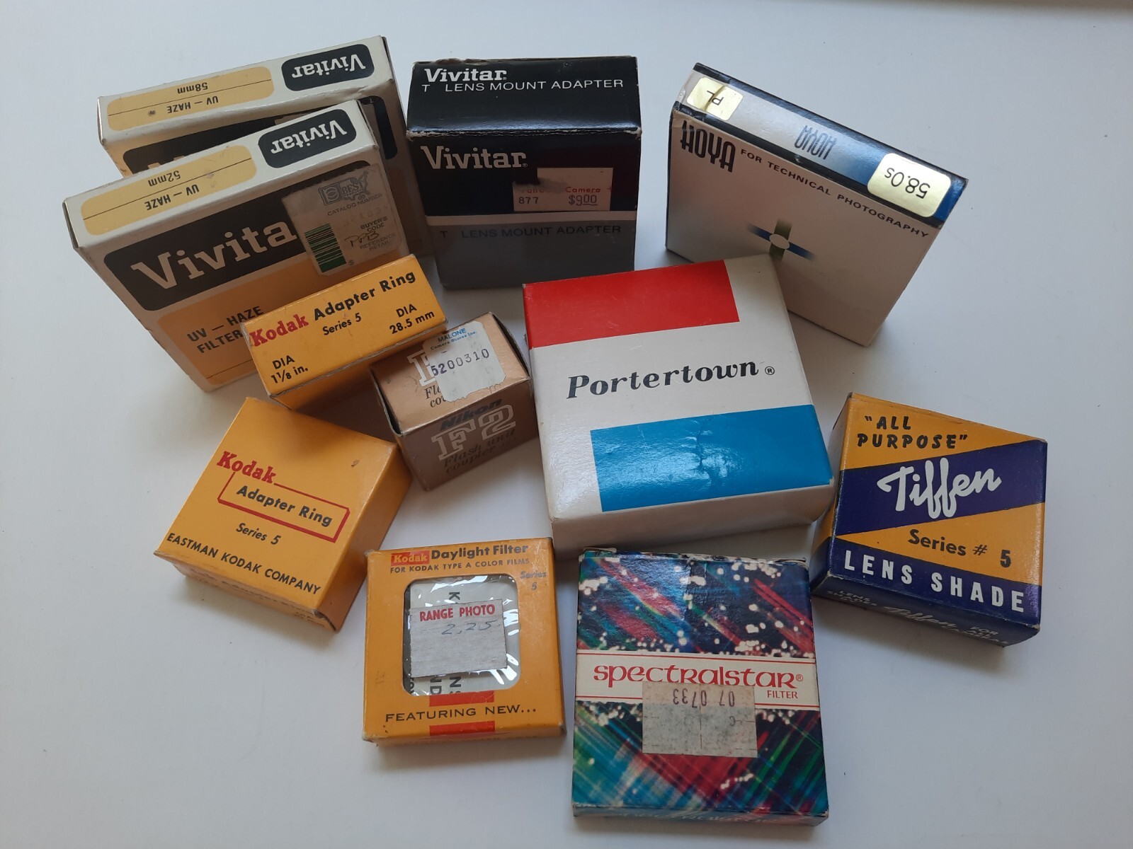Lot of Vintage Empty Camera Lens Boxes-Vivitar, Kodak, Hoya, Tiffen, Nikon