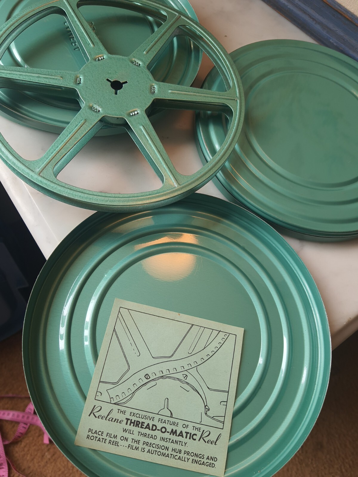 Vintage Camera Korvette Dept Film Canister And Reelane Reels 3 Piece Set 7″ Teal