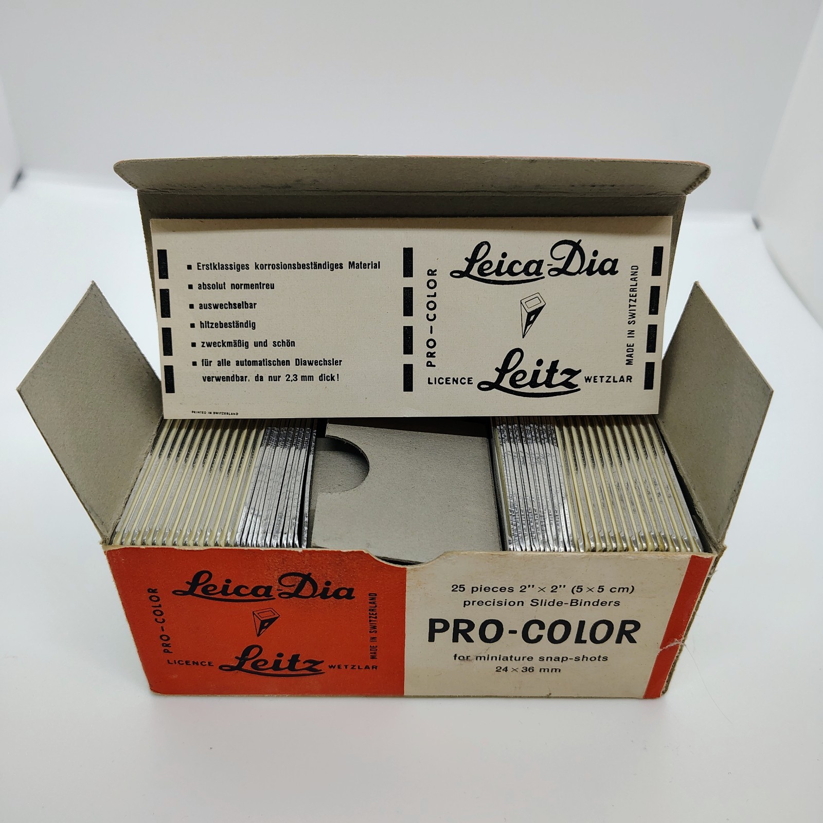 Leitz Wetzlar/Leica Dia Pro-Color 2″x2″ (5x5cm) slide binders, Boxes of 25