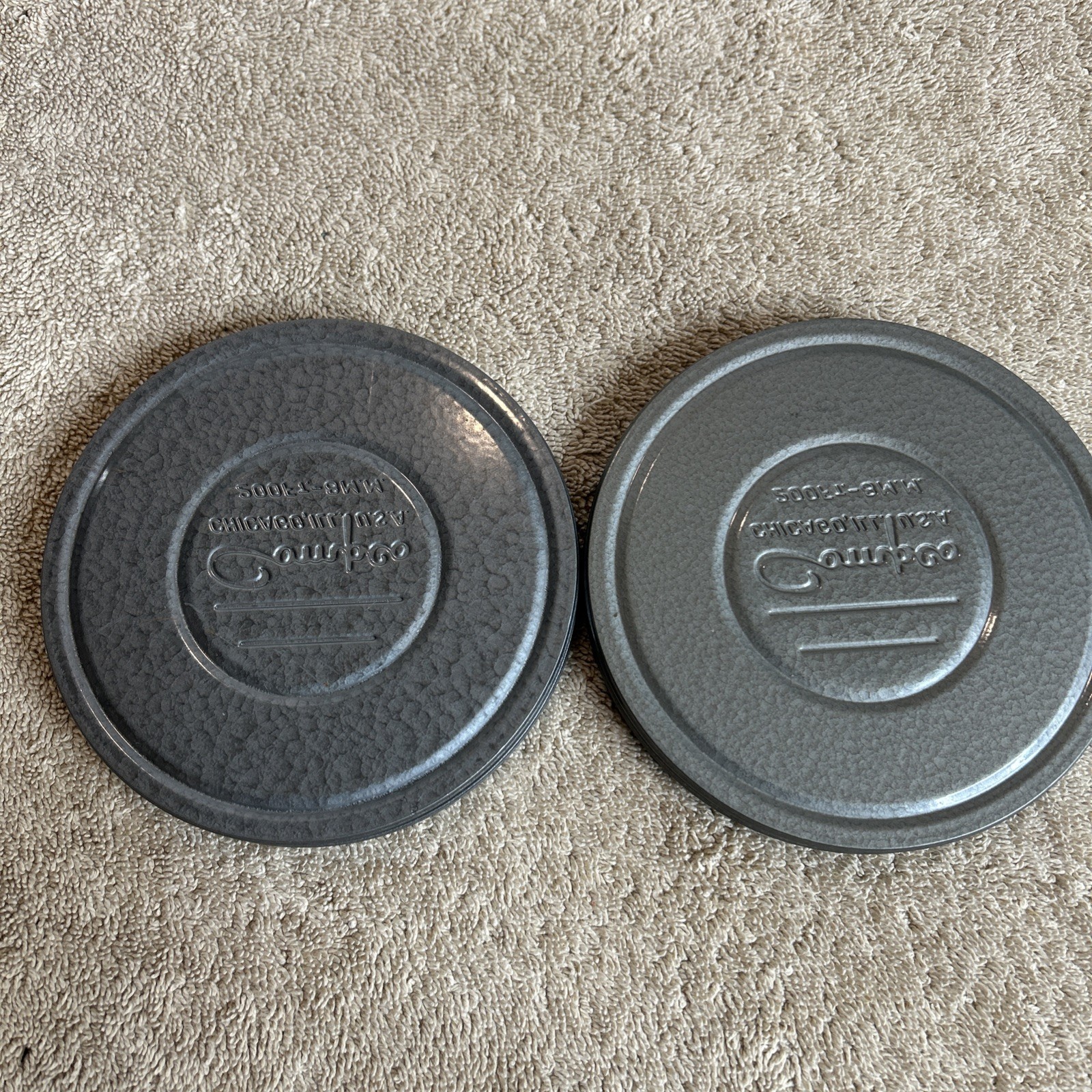 Two Vintage Compco Film Canisters And Reels. Two Different Grey Colors 100-R04
