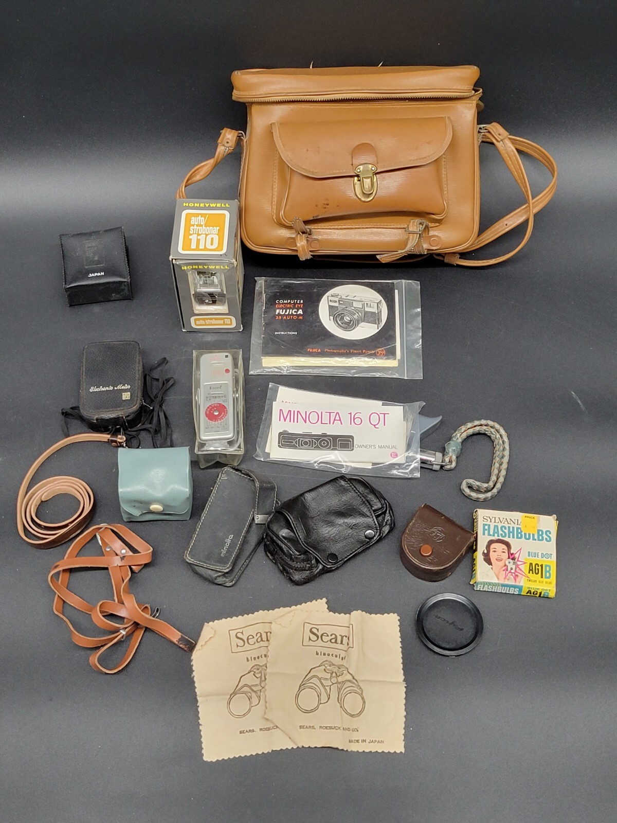 Vintage Camera Case Shoulder Bag by Kent LOADED With Vintage Camera Accessories
