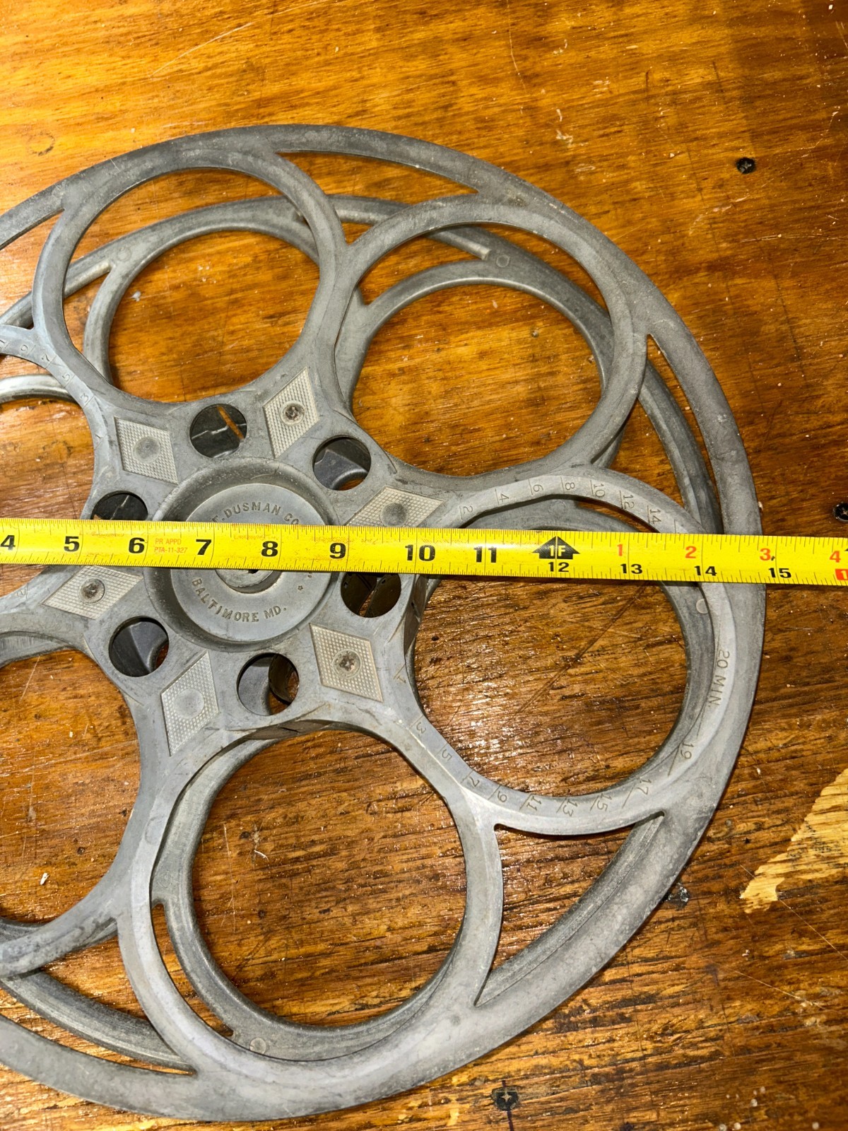 Vintage J. F. Dusman Co. Baltimore, MD. 15″ 35mm Aluminum 6-Hole Film Reel