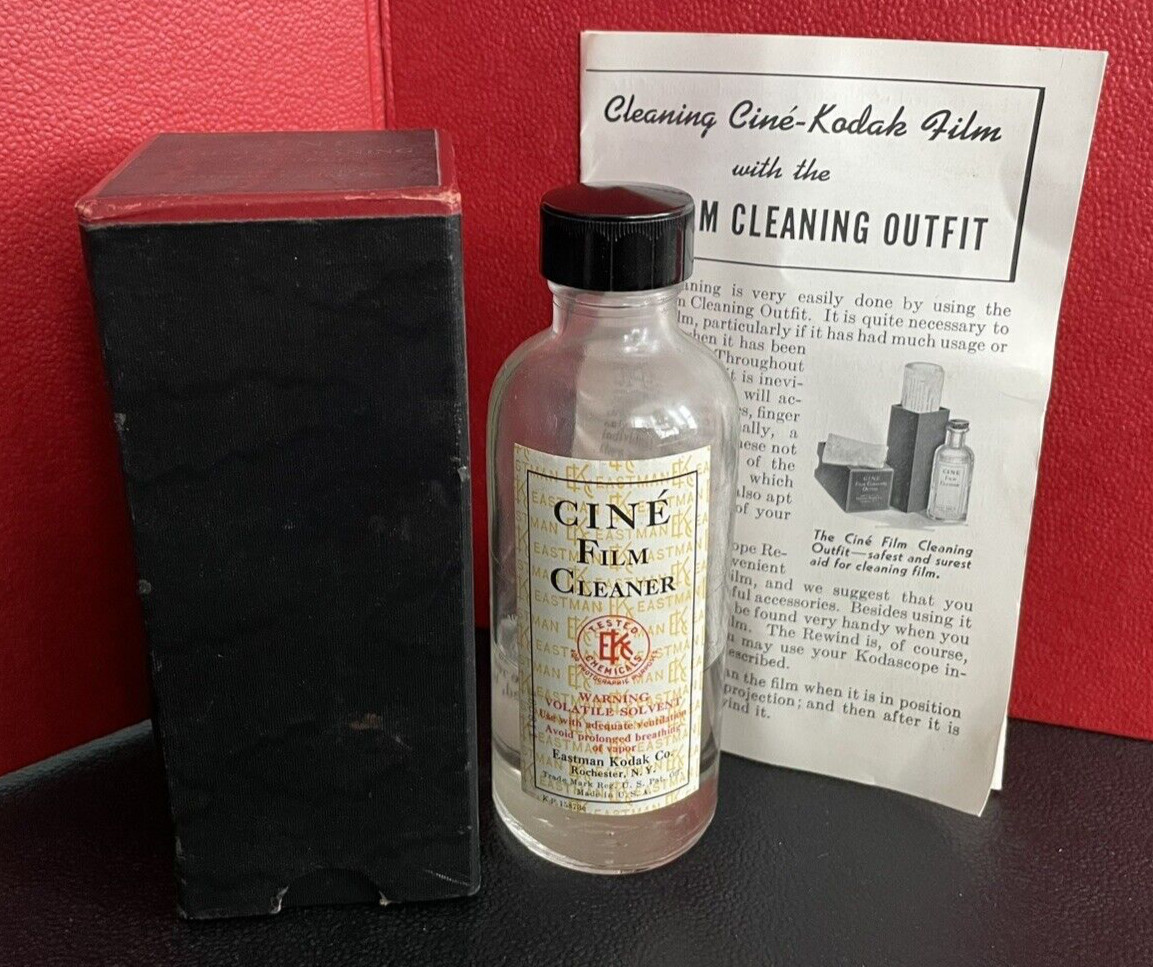 Vintage EASTMAN KODAK CO CINE Film Cleaning Outfit w/ Box Glass Bottle Brochure