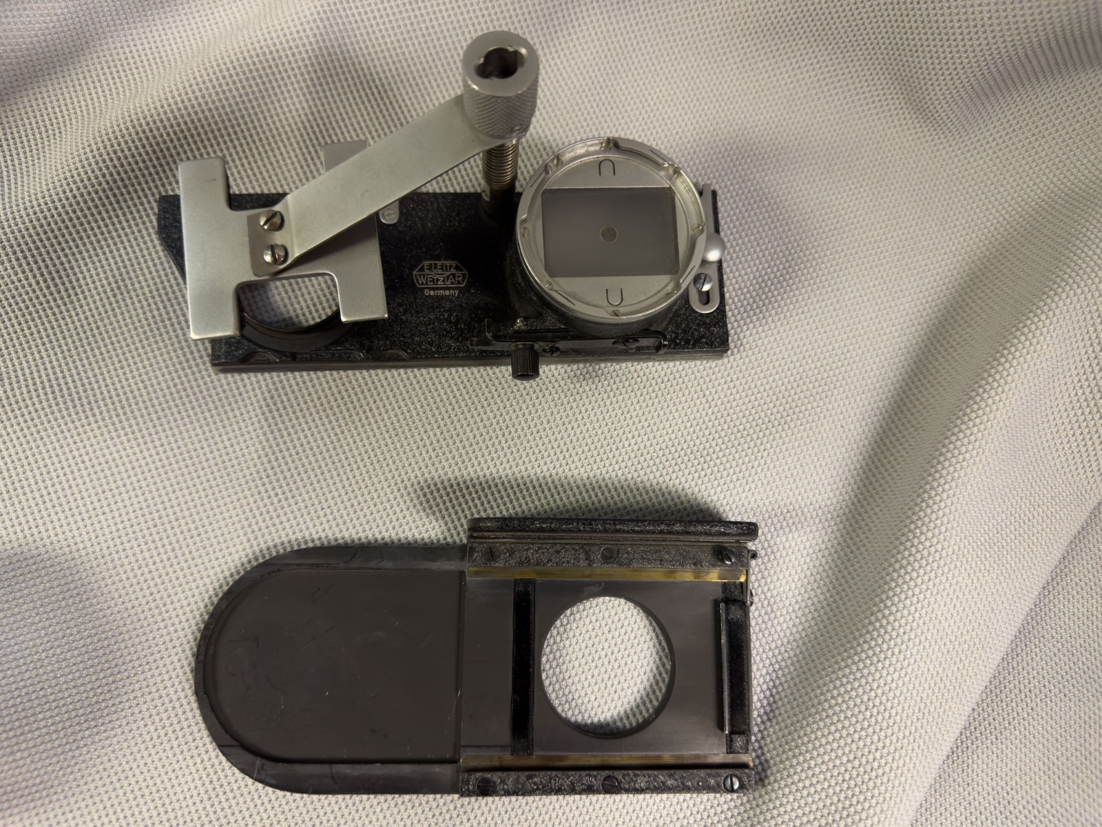 Leitz Wetzlar Leica Camera Focusing Slide (M39) and Elmar 5cm Helical Focus mnt.