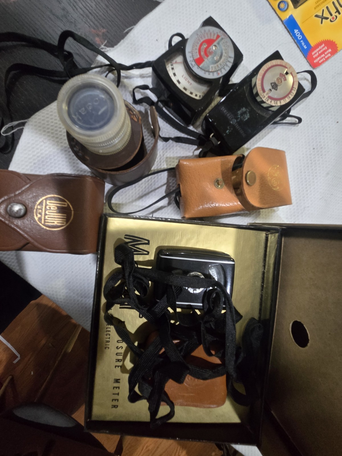Huge Vintage Camera Accessory Lot Flashes Film Meters Filters Tripods Manuals