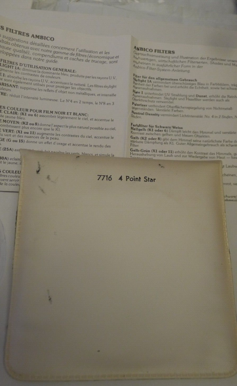 Ambico 4 Point Star Filter # 7716 Plastic 3×3 Round with Pouch & Instructions