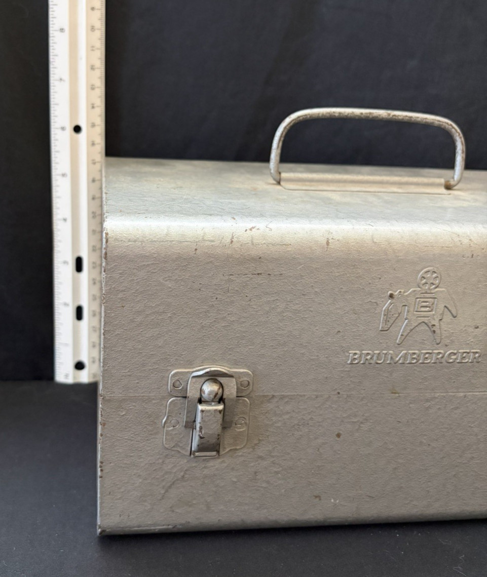 Vtg. 8mm Film Brumberger Metal Carrying Case Holds 5 in Reels + 1 home movie