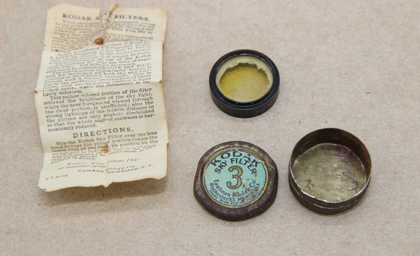 Vintage Kodak #3 Sky Filter Lens In A Metal Tin w/ Instructions