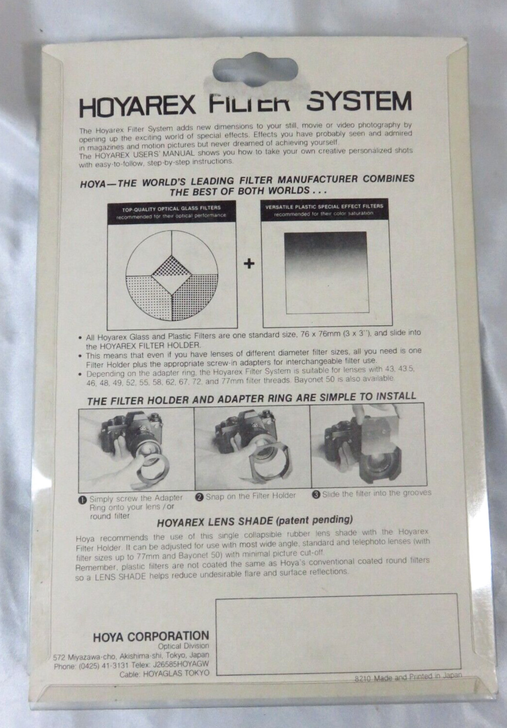 NEW – Hoyarex Plastic Filter Adapter Holder for Hoya 3×3 Square Filters
