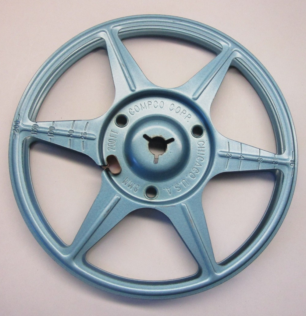Vintage Compco Corp. 8mm/200ft 5” Blue Film Reel Canister and Reel