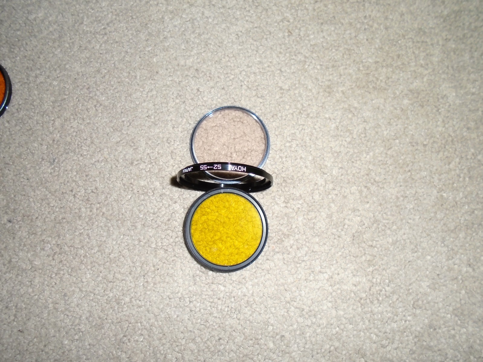 6 VINTAGE CAMERA LENS 52MM FILTERS & ONE LENS STEP RING 52MM – 55MM, EXC. COND.