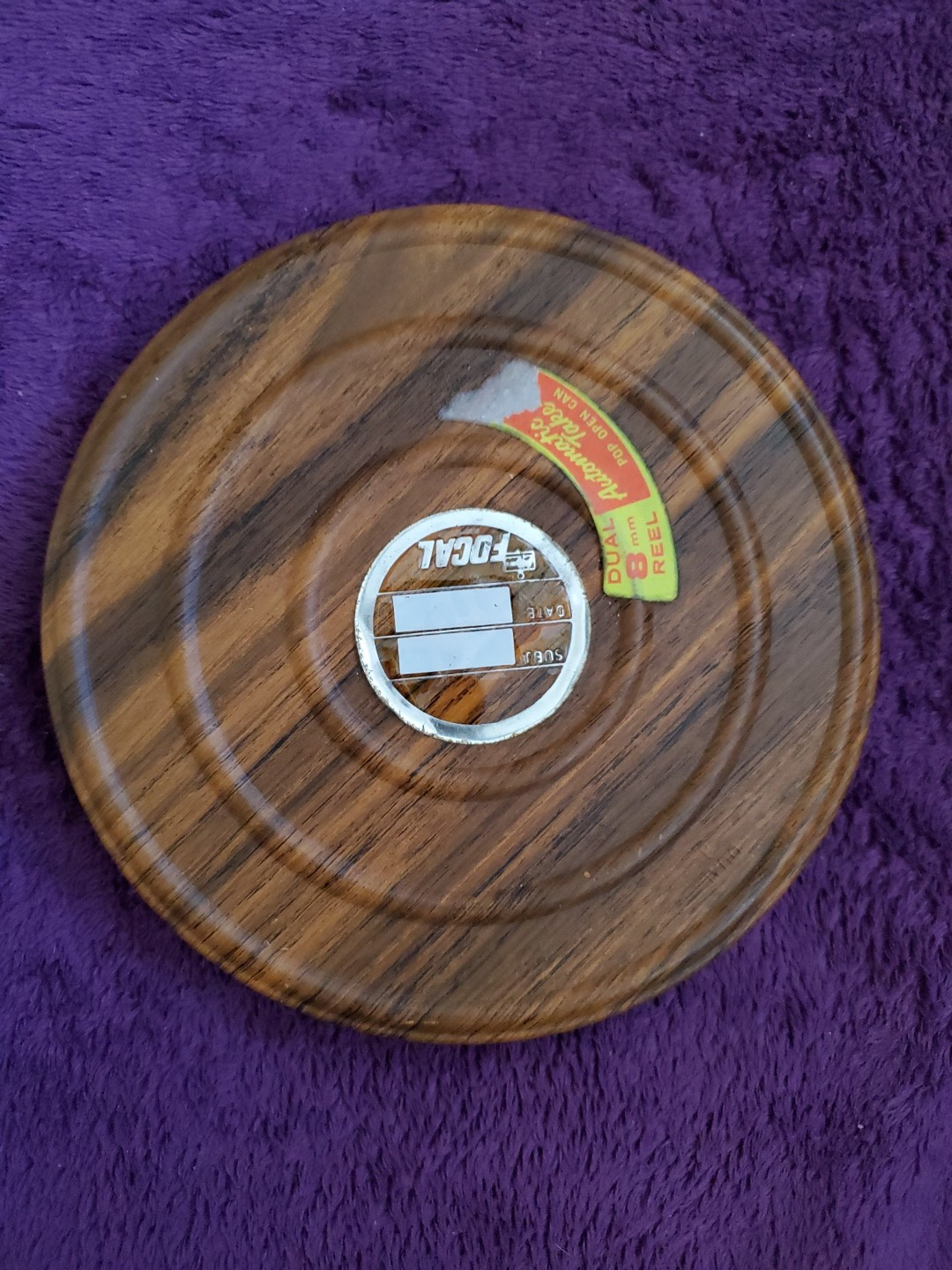 KMart Focal Film Reel and Tin Metal 8MM-400ft- Wood Grain Look Cover USA