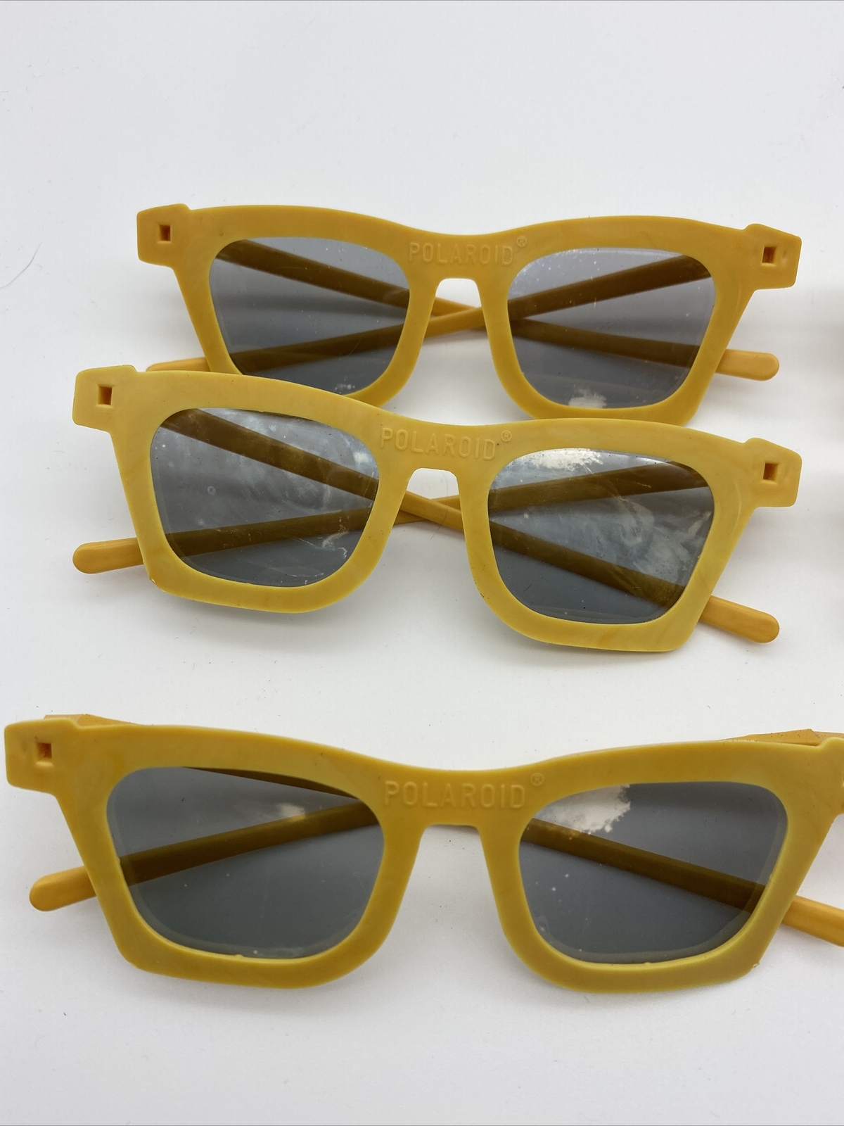 Vintage Polaroid 3-D Glasses Set of 6 Yellow Plastic Frames Model 729 Movie Film