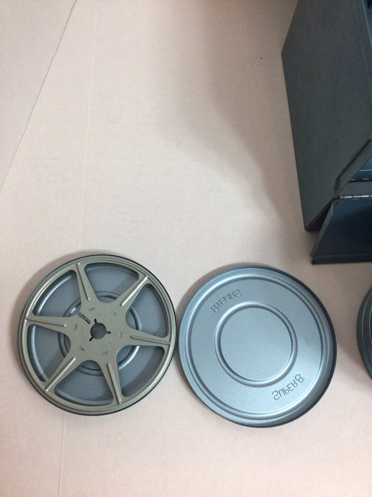 Vintage Logan Deluxe Movie Reel Chest, Blue Metal Holder 12 Canisters 8mm Super8