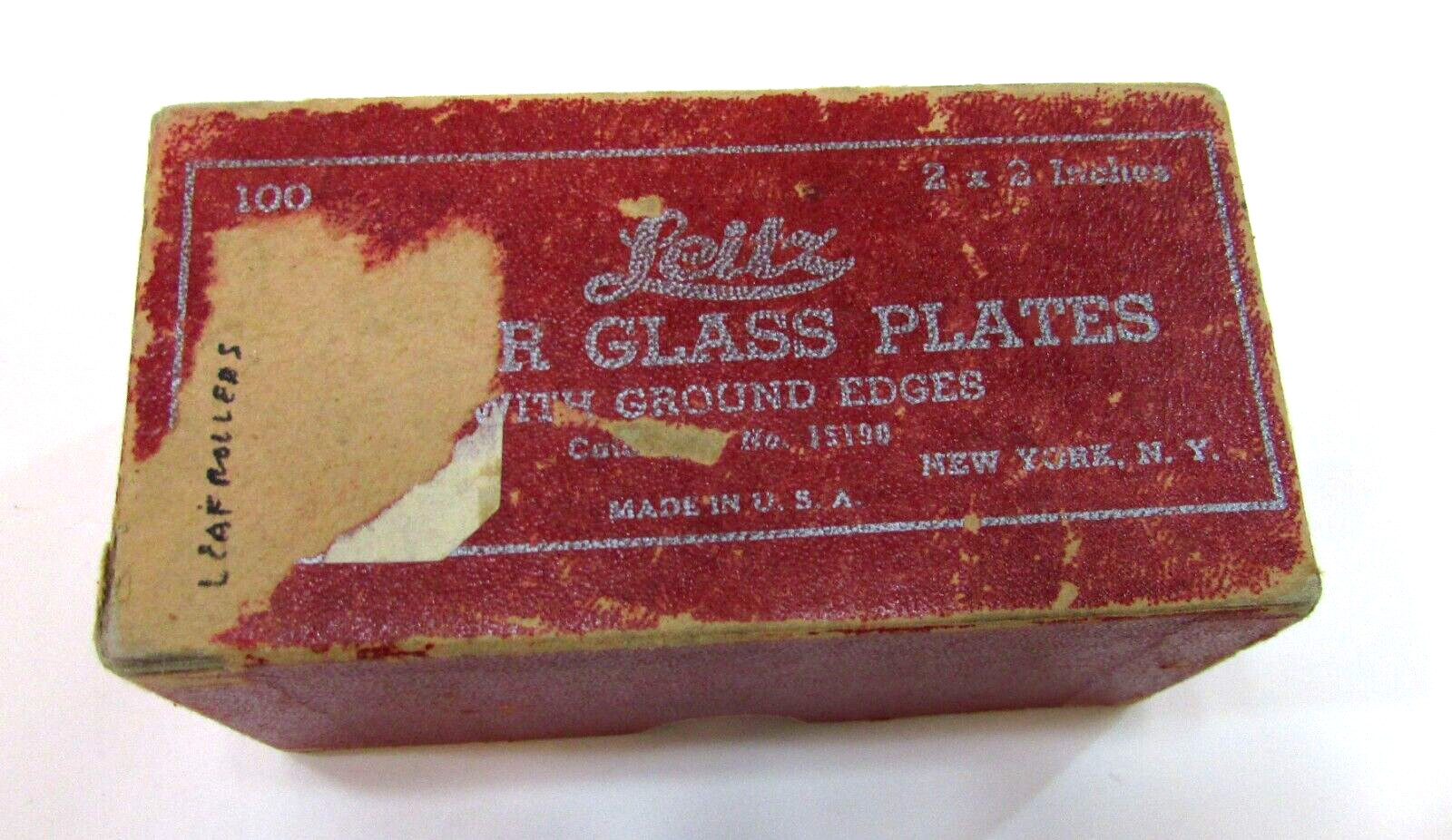 Empty Old 1900’s Leitz Cover Glass Plates Antique Red Cardboard Box Only NY USA
