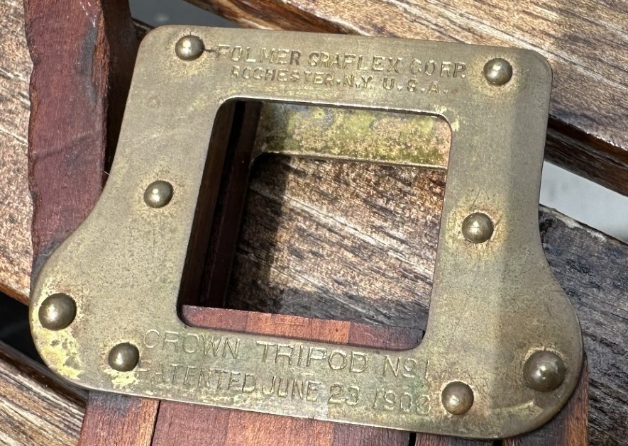 Antique Crown Tripod No. 1 Wood & Brass Folmer Graflex Corp Crown Rochester NY