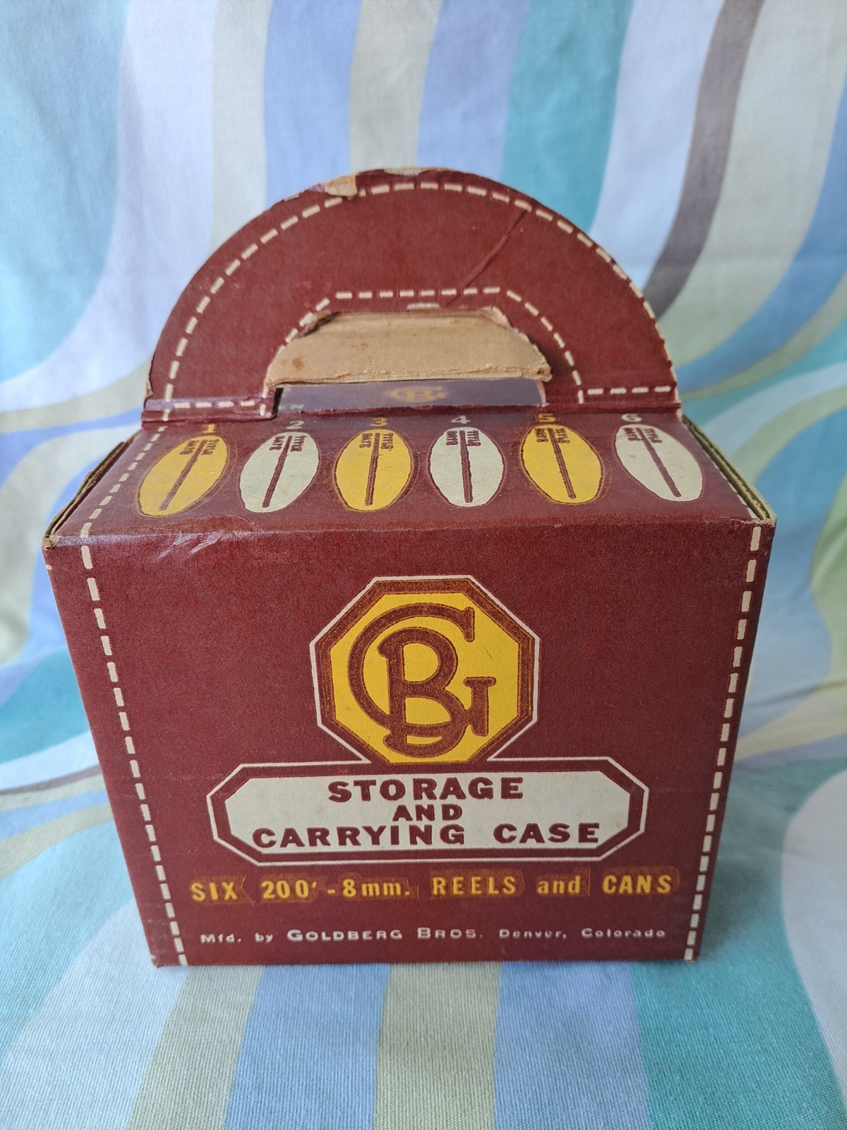 Vintage GOLDBERG BROTHERS 200′ 8mm Film Storage Cans 6 With Box & Stickers BIN30