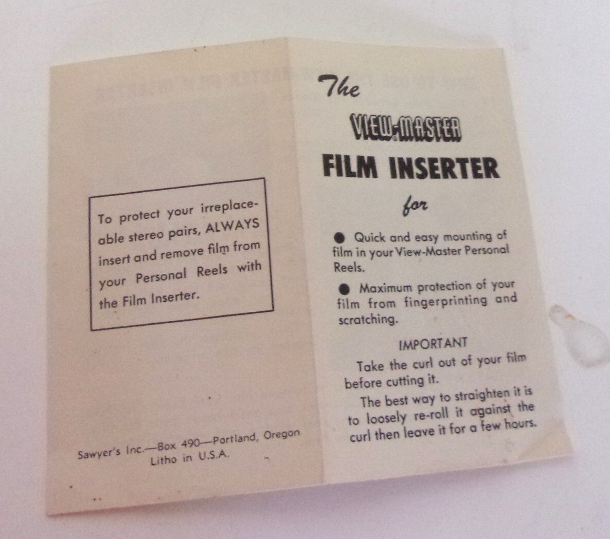 Viewmaster FILM INSERTER for Personal Reels with Instructions in English