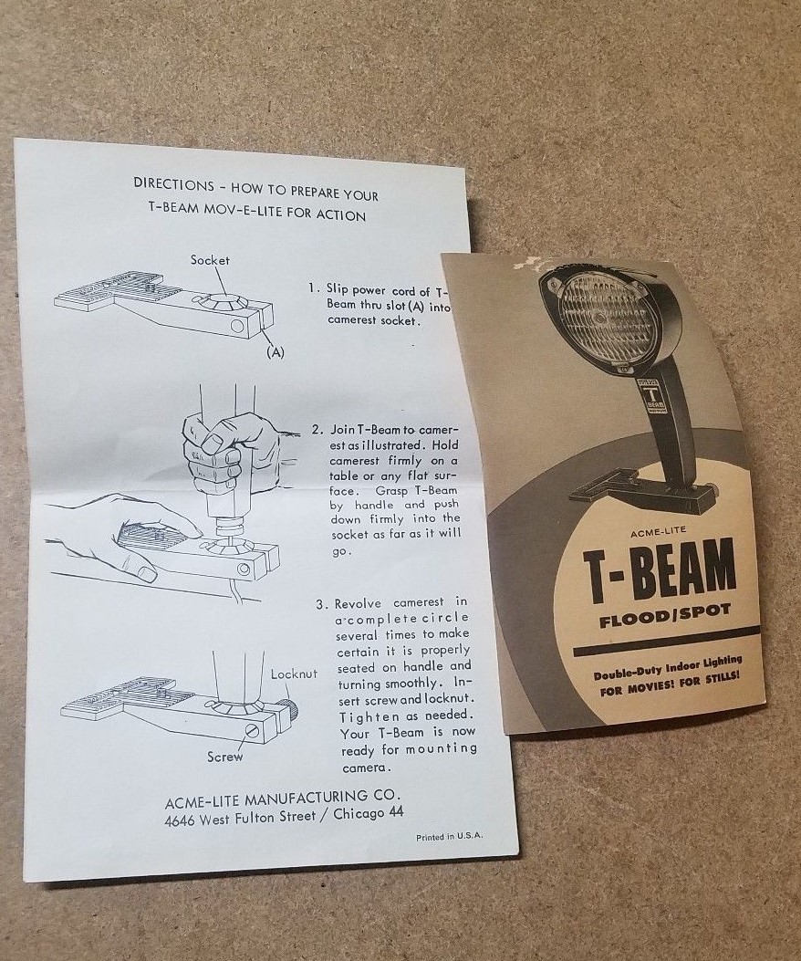VINTAGE ACME-LITE Z-BEAM MODEL 66 MOV-E-LITE TWIN FILAMENT W/ ORIGINAL BOX 650W