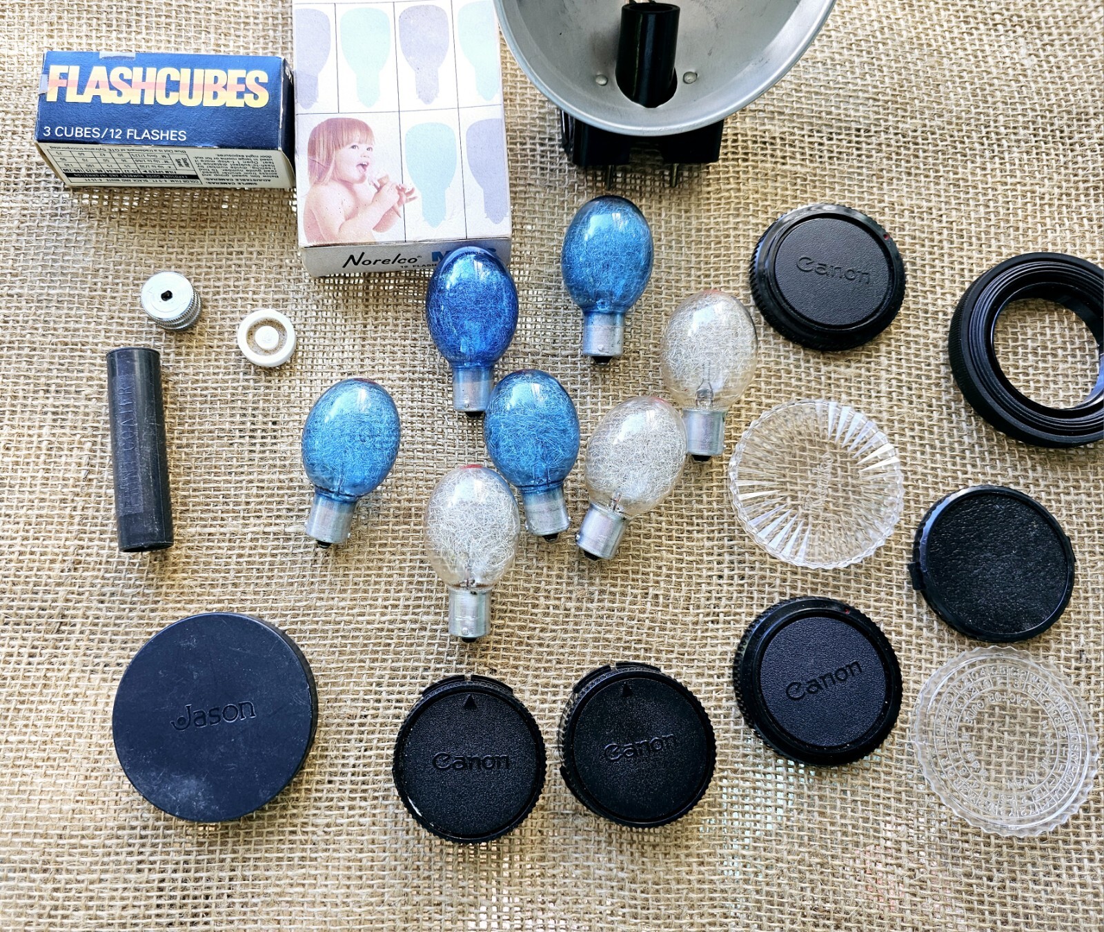 Vintage Camera Accessories Lot Lense Covers, Bulbs & More