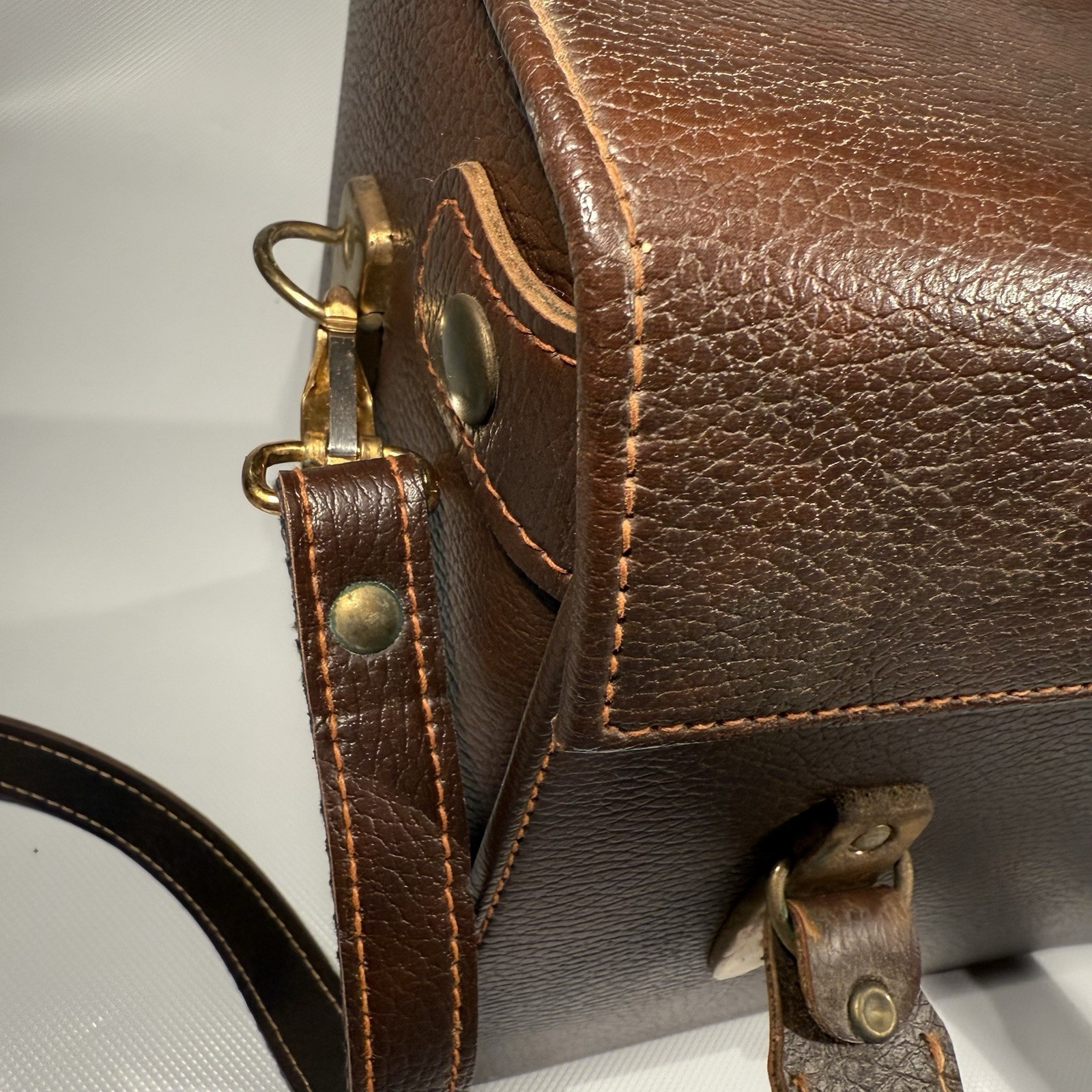 Vintage FOCAL Brown Leather Top & Front Opening Camera Case w/ KEY & Strap