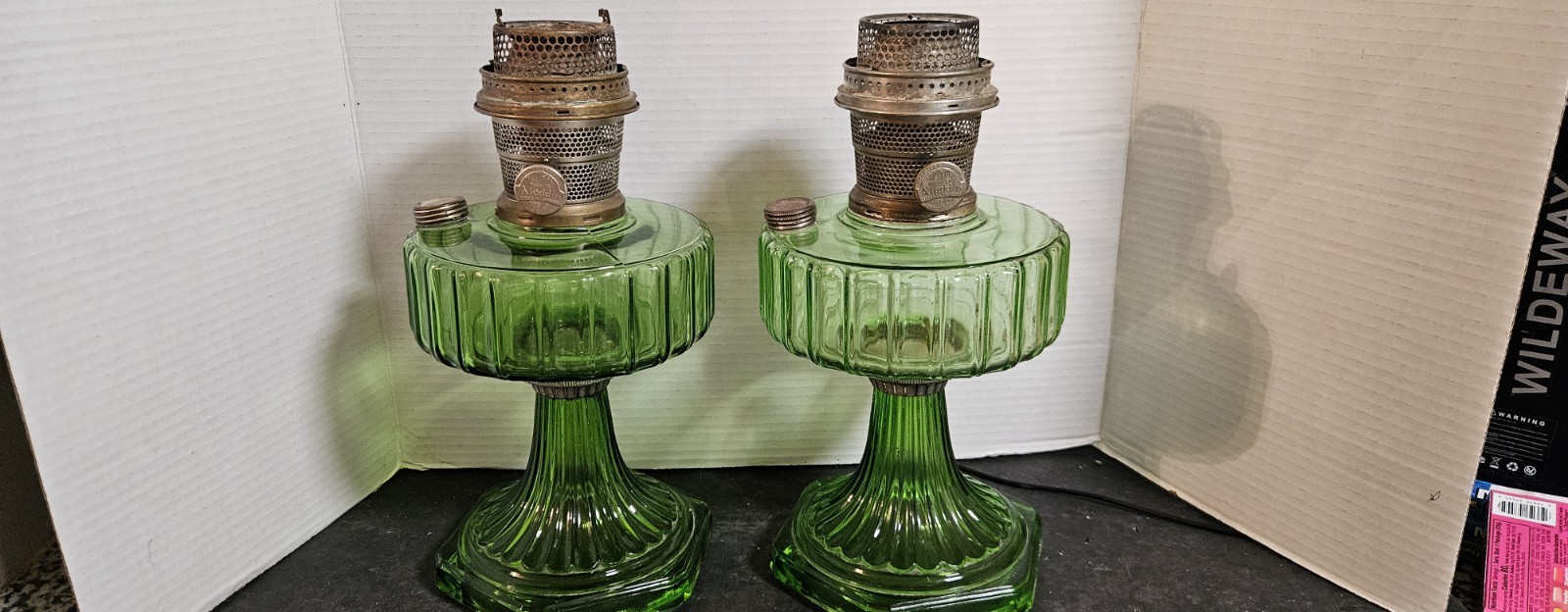 Lot Of 2 VTG 30s Aladdin Nu-Type Model BGreen Oil Lanterns See Pics Great Vtg Co