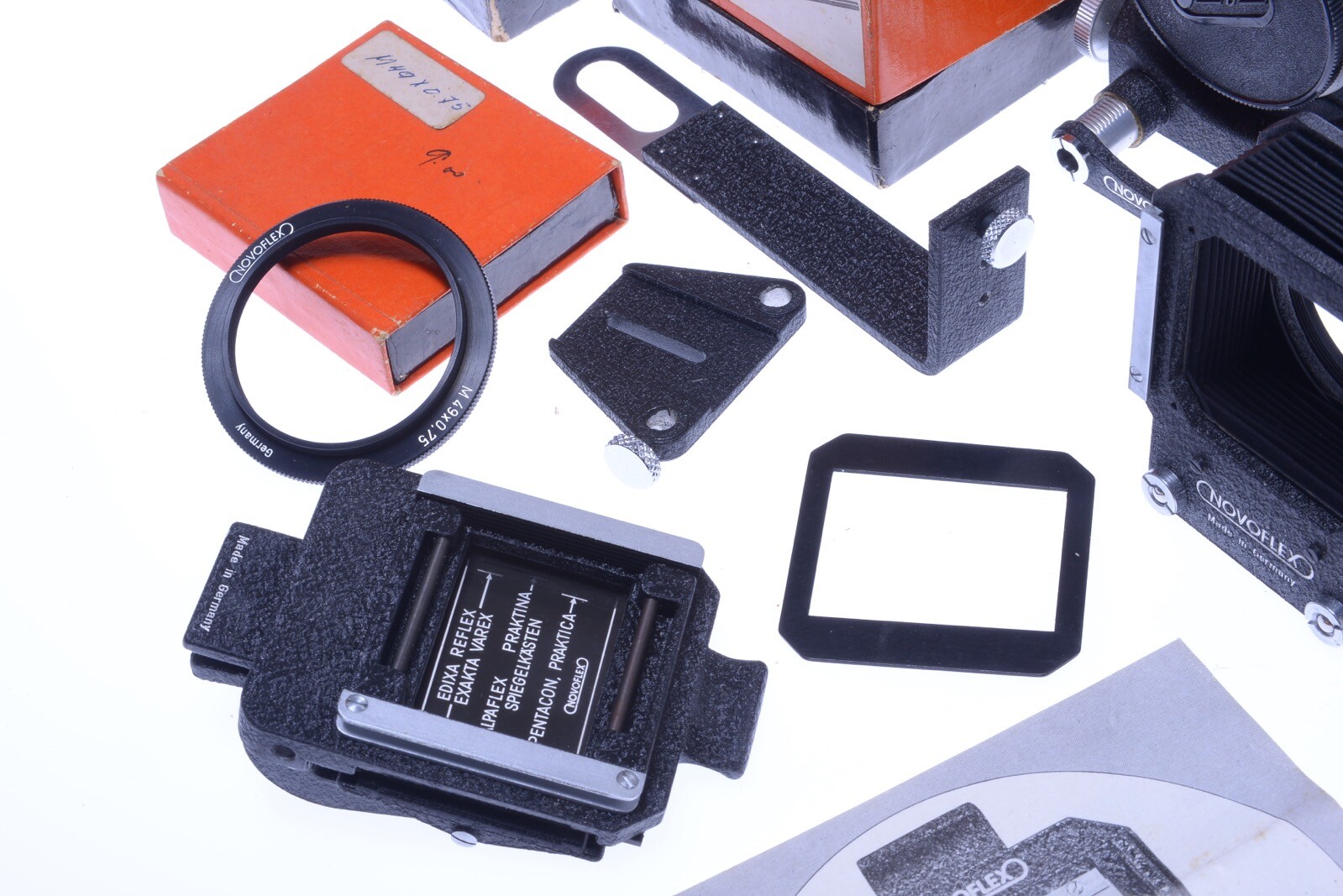 ✅ NOVOFLEX IHAGEE EXAKTA, EXA MACRO BELLOWS, HOOD, SLIDE COPIER ADAPTER SET