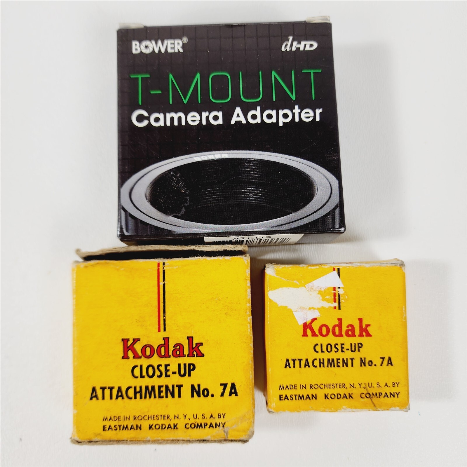 3 Vintage Kodak Camera Accessories No 7A Close-Up Attachment Bower T-Mount T-EOS