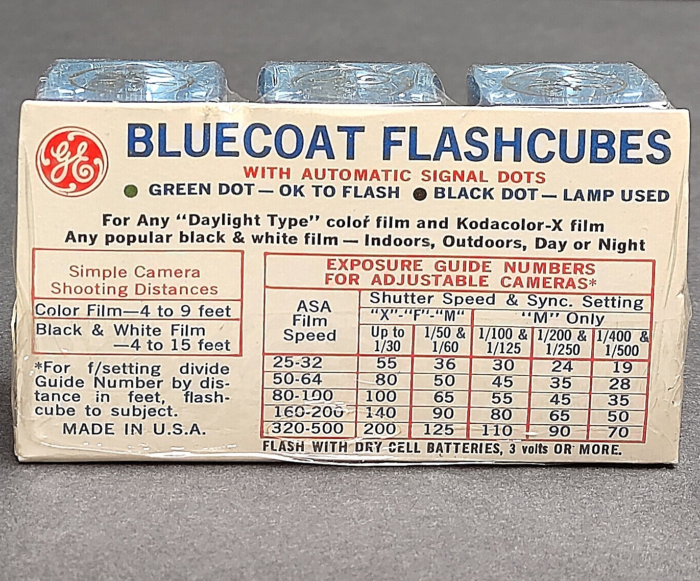 GE Bluecoat Flashcubes / Flashbulbs, 3 Vintage NOS New Flash Cubes still sealed