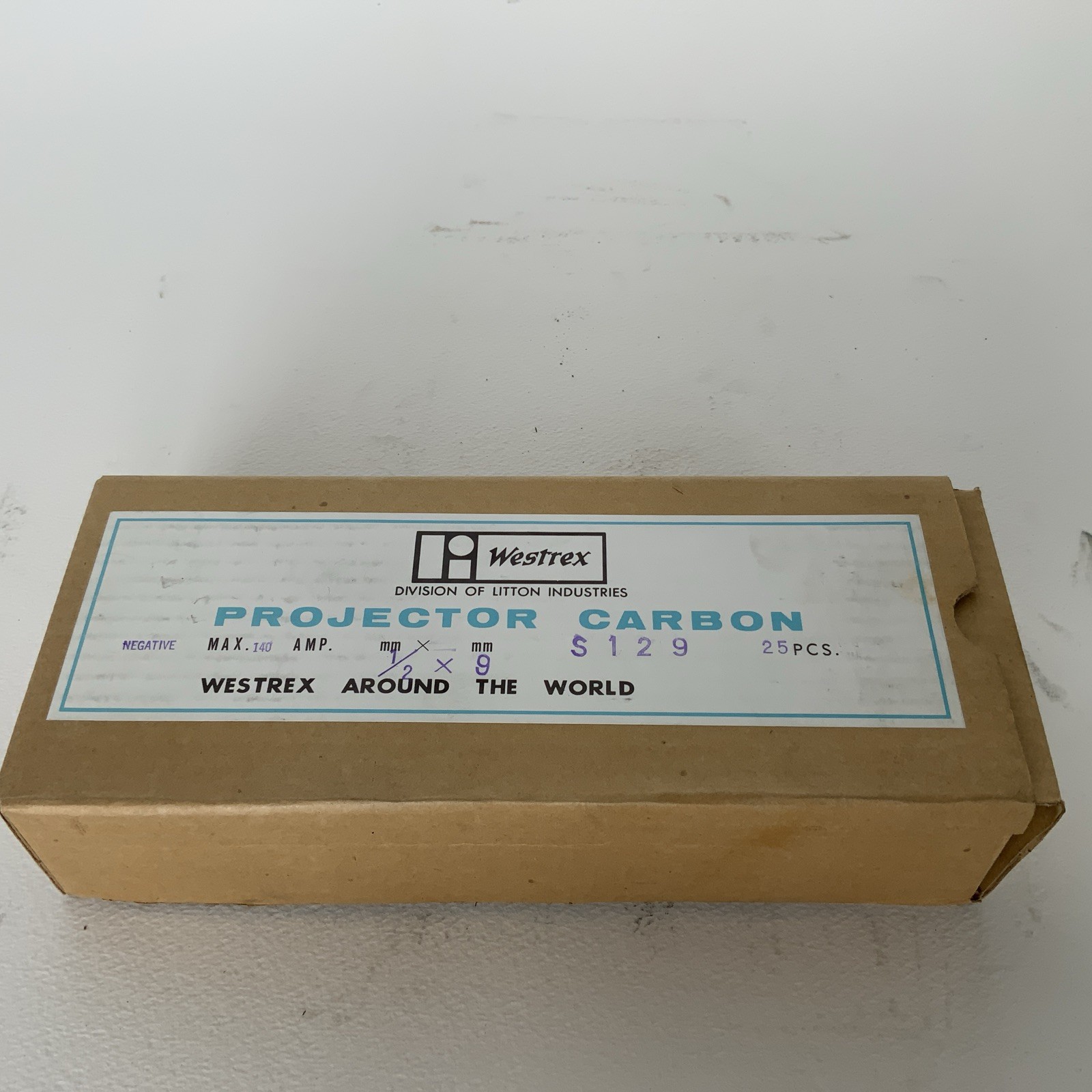 Westrex CARBON ARC RODS for 35mm PROJECTION – 1 BOX of 25 1/2“ x 9″ NEGATIVE